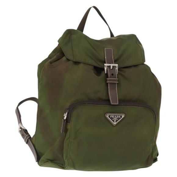 PRADA Backpack Nylon Khaki Silver Auth ti3504